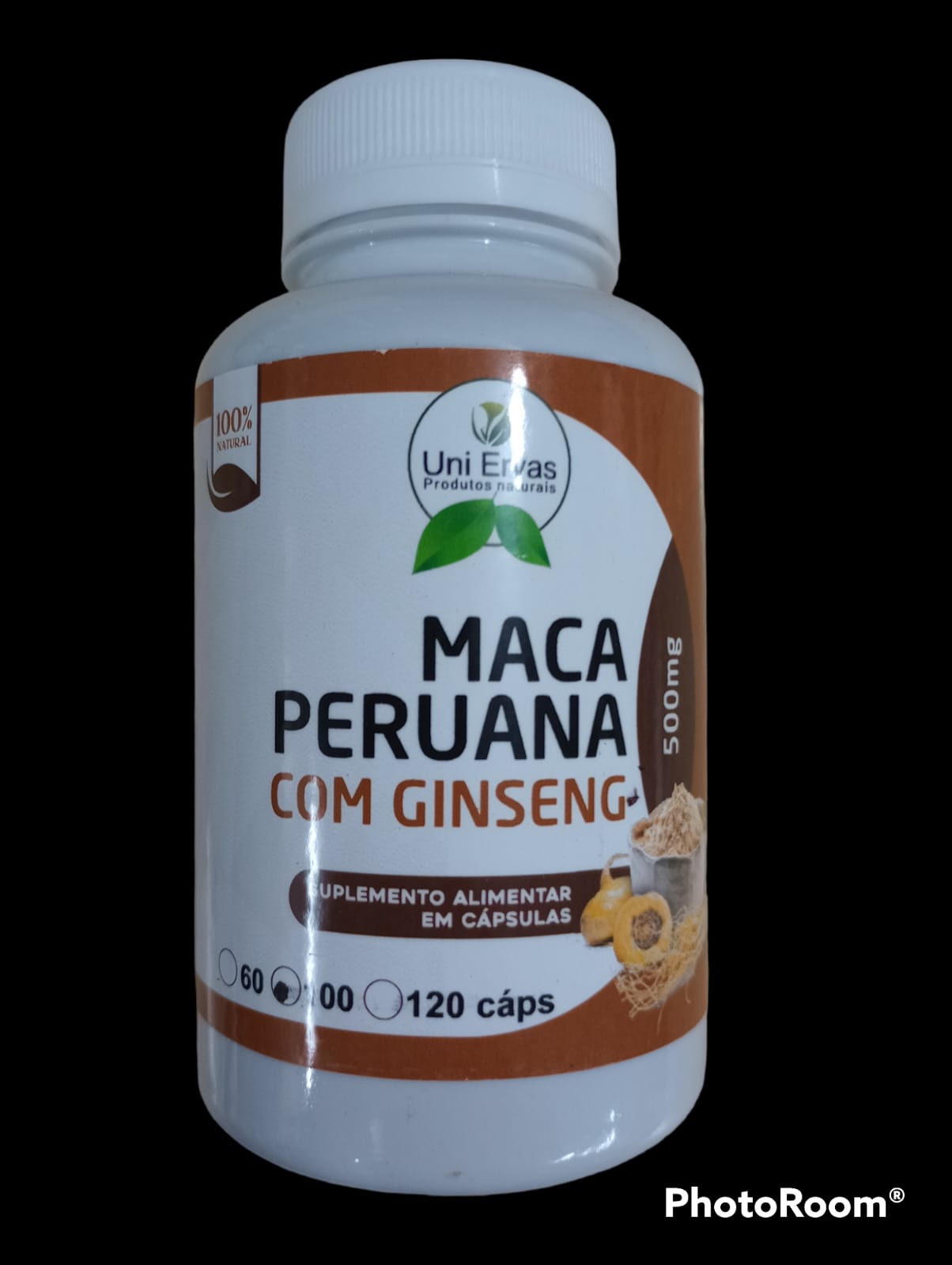 MACA PERUANA COM GINSENG 100 CPS 500 MG UNI ERVAS Gaúcho Distribuídora